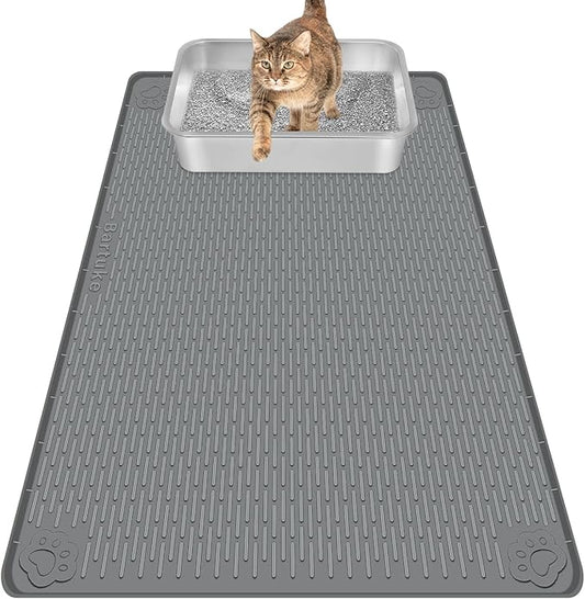 Cat Litter Mat, Extra Large 34" x 22" Silicone Mat Litter Trapping Mat for Scatter Control, Soft on Kitty Paws, Easy to Clean (Dark Grey)