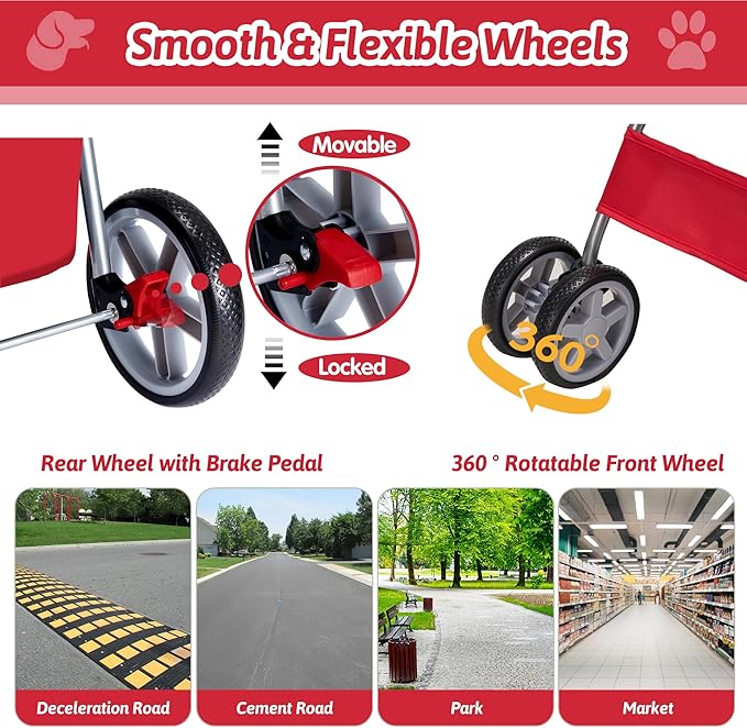 Pet Stroller, 4 Wheels Pet Strolling Cart for Medium/Small Dogs and Cats, Foldable Cat Jogger/Dog Stroller with Cup Holder, Storage Basket, Breathable Mesh, All-Season Pet Carrier, Red