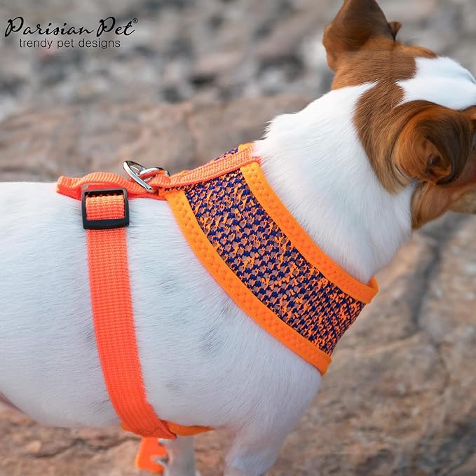 Parisian Pet Soft Padded Orange/Blue Adjustable No Pull Puppy Harness - Cooling Dog Harness for Walking, Running, and Hiking - Large/XL