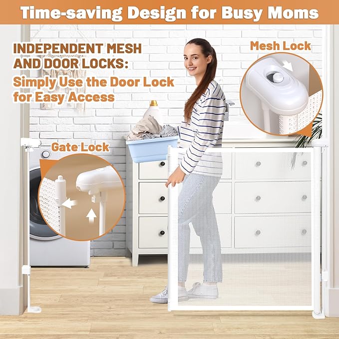 Retractable Baby Gates Dog Gate for Stairs, 55" Wide Mesh Baby Gate Pet Gate for The House, 34" Tall Child Safety Gates for Doorways, Hallways, Deck, Porch, Indoor, Outdoor