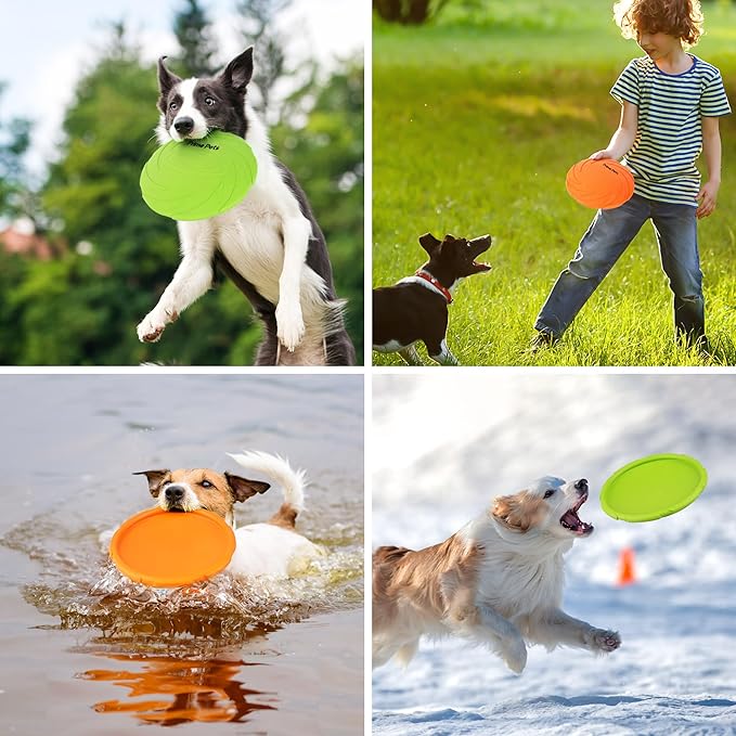 Prime Pets Dog Flying Disc, 2 Pack, 7 Inch, Durable Dog Toys, Nature Rubber Floating Flying Saucer for Water Pool Beach, Orange and Green