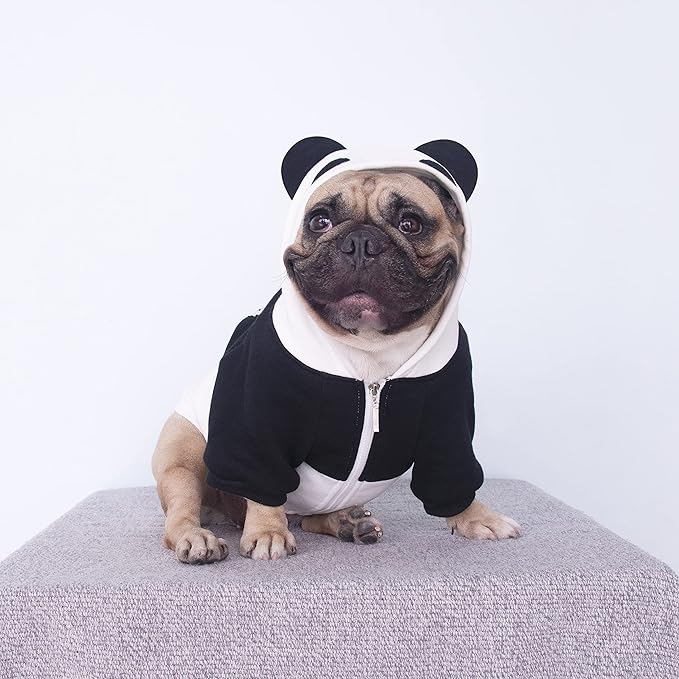 iChoue Panda Dog Halloween Costumes Clothes Sweater Cute Funny for English Bulldog Cold Weather Winter Coats Hoodies - Black/XXLarge