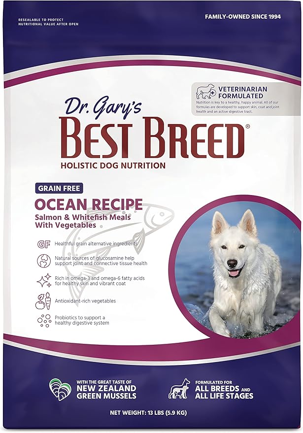 Best Breed Dr. Gary's Grain Free Ocean Recipe Slow-Cooked in USA, Natural Dry Dog Food for All Breeds and Sizes, 13lbs.