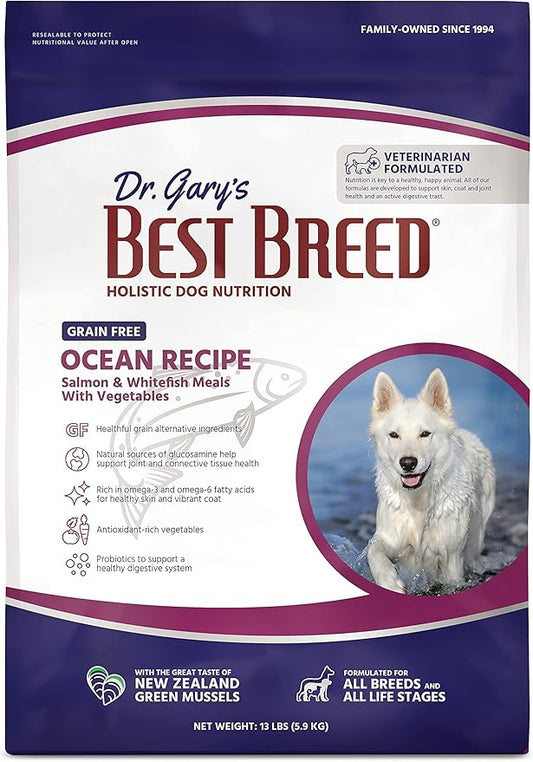 Best Breed Dr. Gary's Grain Free Ocean Recipe Slow-Cooked in USA, Natural Dry Dog Food for All Breeds and Sizes, 13lbs.