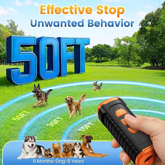Dog Bark Deterrent Device 3X Anti Barking Device for Dogs, 5 Modes Stop Neighbors Dog Barks No More Safe for All Dogs 50FT Bark Control Indoor Outdoor with Flashlight,Rechargeable Training Device