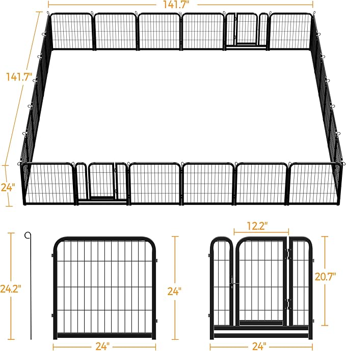 Yaheetech Dog Playpen Outdoor, 24 inch 24 Panels Dog Pen Indoor Heavy Duty Puppy Exercise Pen Metal Pet Fence for RV Camping/Yard/Garden