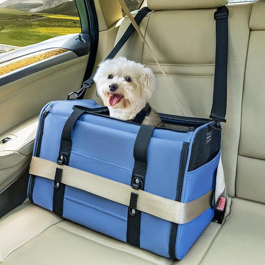PETSFIT Cat Car Carrier for Medium Cats Dogs, 19"x12"x12" TSA Approved Pet Carrier, with Patent Safety Buckles and Escape-Proof Zipper - Safeguarding Car Travel, Vet Visit, Outdoor