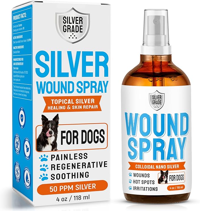 Hot Spot Treatment for Dogs – Silver Wound Spray Helps with Irritation, Bites, Burns, Rashes, Itch, Scratching – Better Use with a Dog Cone – 4 oz