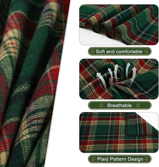 E-Clover Christmas Cute Dog Bandanas Plaid Dog Bandana Matching Scrunchie Pet Kerchief Scarf for Medium Large Dogs Boy Girl Green Red