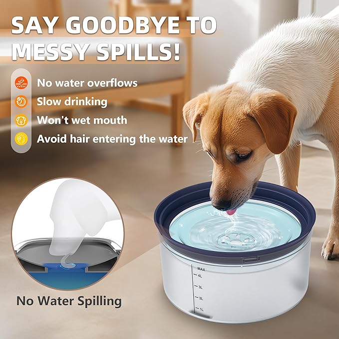 Decflow 1.2Gallon Dog Water Bowl No Spill, 4.5L Large Capacity Spill Proof Dog Bowls with Transparent Floating Disk, Anti-Splash Slow Drinking Dripless Bowl for Sloppy Messy Drinkers (Gray)