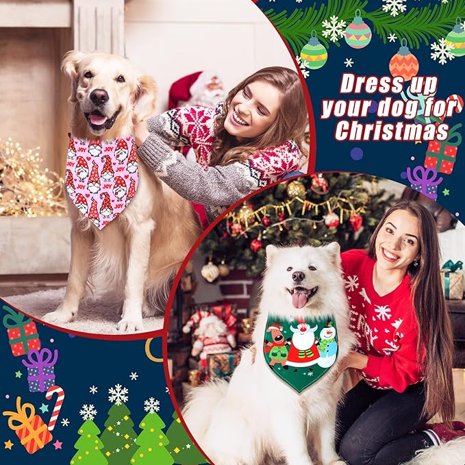 Newwiee 100 Pcs Christmas Dog Bandanas Bulk for X-Large Dogs Holiday Xmas Triangle Bibs Scarf Adjustable Soft Breathable Pet Christmas Scarf Accessories for Large Puppy Cat