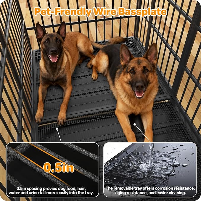 Heavy Duty Indestructible Dog Crate 78 Inch with Removable Tray, Sizes & Colors Optional, Escape Proof Double Door High Anxiety Cage Indoor, Kennel with Wheels for Large Dogs, XL XXL XXL