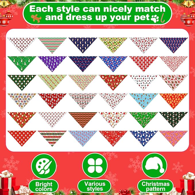 72 Pcs Dog Bandanas Bulk Triangle Scarf Cat Bibs Puppy Scarf Pet Bandanas for Puppy Cat Birthday Party Costume(Christmas)