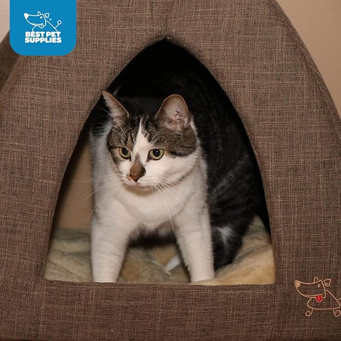 Pet Tent-Soft Bed for Dog and Cat by Best Pet Supplies - Brown Linen, 19" x 19" x H:19"