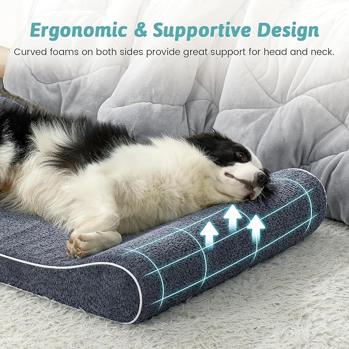 Orthopedic Dog Bed for Large Dogs up to 90 lbs - Removable Washable Cover with Waterproof Lining & Non-Skid Bottom, Cotton-Polyester Blend Boat-Shaped Lounger Mattress, L(45x30x6in), Blue