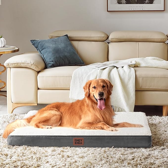 EHEYCIGA Orthopedic XL Dog Beds for Extra Large Dogs with Removable Washable Cover, Beige, 44x32