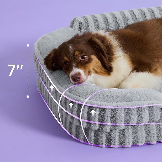 LE SURE Cute L-Plus Dog Beds, Orthopedic Waterproof Large Pet Bed with Sides, High Back Non-Slip Bottom and Egg-Crate Foam Dog Couch Sofa with Washable Removable Cover, Grey