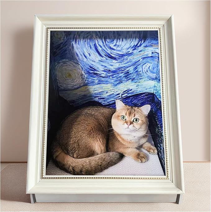 Texsens 3-in-1 Cat Scratcher Art Frame - Interactive Cat Bed & Scratching Pad with Painting Background - Eco-Friendly Decor & Furniture for Cats & Kittens(The Star Night)