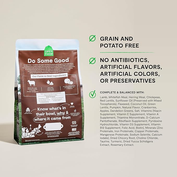 Open Farm, Grain Free Dry Cat Food, High-Protein Kibble for a Complete & Balanced Diet, Non-GMO Fruits & Vegetables, Prebiotic Fibers to Support Digestion, Pasture-Raised Lamb Recipe, 4lb Bag