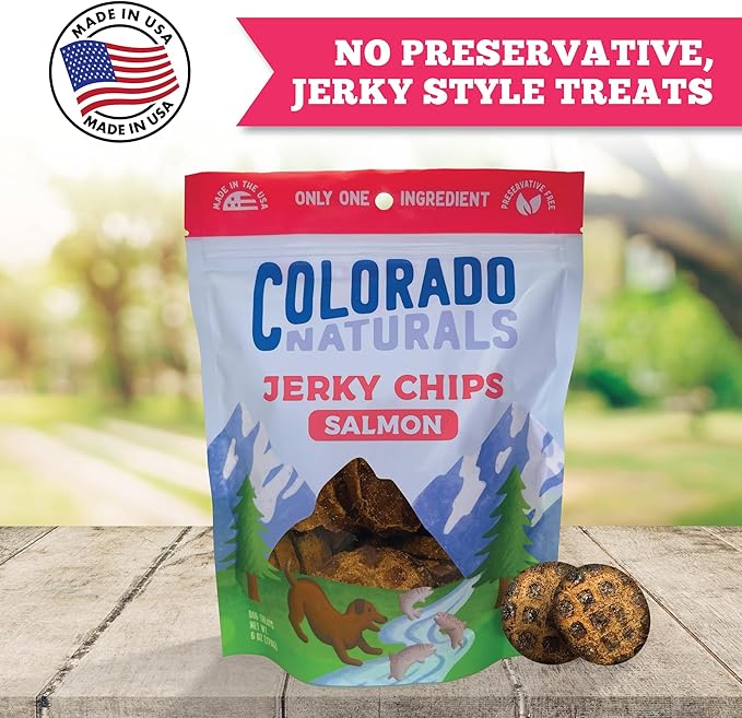 Salmon Jerky Chips Dog Treats, 6 oz – All-Natural, Made in USA, No Fillers or Preservatives – Wild Alaskan Caught, Rich with Omega-3