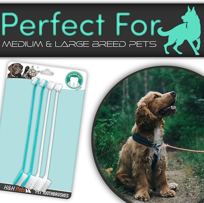 H&H Pets Dog Toothbrush Dual Headed Design Dental Toothbrushes for Small & Large Dogs, 4 or 8 Counts Pack