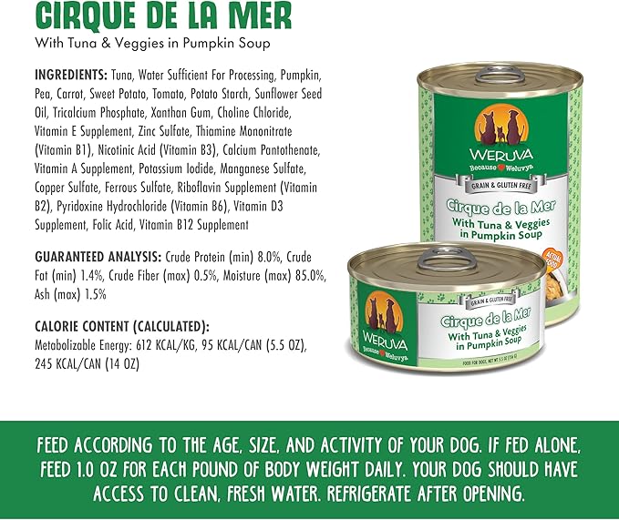 Weruva Classic Dog Food, Cirque de la Mer with Tuna & Veggies in Gravy, 14oz Can (Pack of 12)