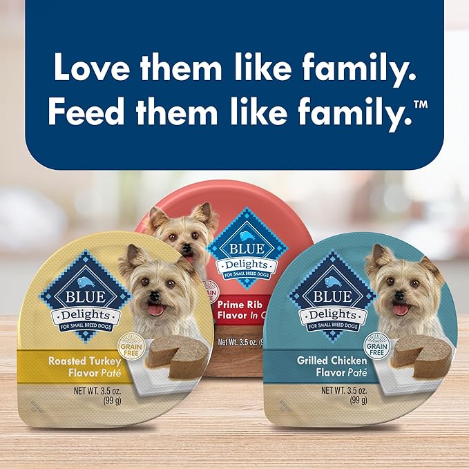 Blue Buffalo Delights Small Breed Natural Wet Dog Food Variety Pack, Roasted Turkey Paté and Grilled Chicken Paté, 3.5-oz Cups, 12 Count
