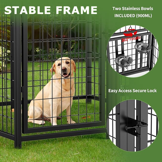 ROOMTEC Large Dog Kennel Outdoor Pet Pens Dogs Run Enclosure Animal Hutch Metal Coop Fence with Roof Cover (4'L x 4'W x 4.25'H)