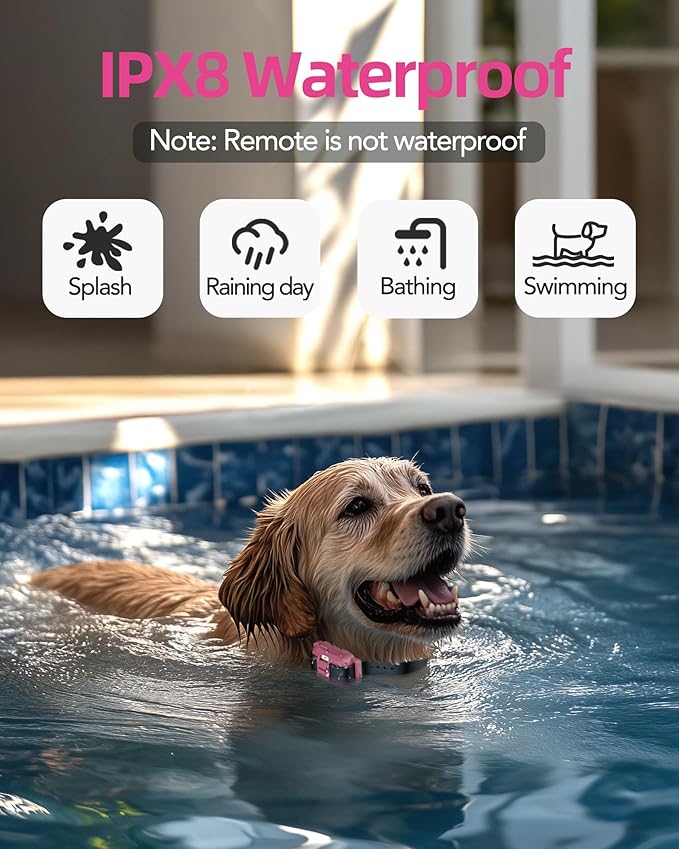 Jugbow Dog Shock Collar - 3/4 Mile Dog Training Collar with Remote for Large Medium Small Dogs, Rechargeable IPX8 Waterproof E-Collar with 3 Training Modes, LED Light & Security Lock (Pink)