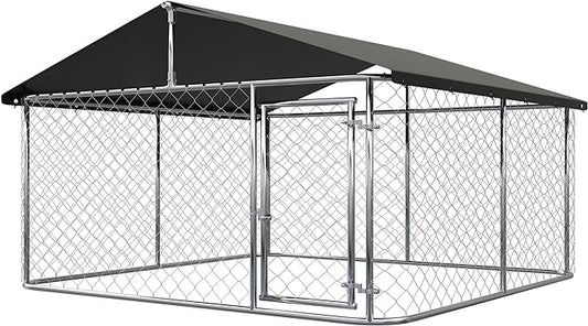 Petonly Outdoor Dog Enclosure Heavy Duty Dog Kennel House Mesh Dog Big Cage Pet Kennel Steel Fence with Secure Lock(118”x 118”)