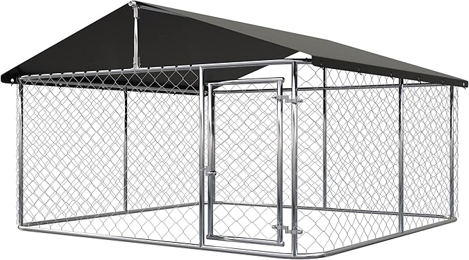 Petonly Outdoor Dog Enclosure Heavy Duty Dog Kennel House Mesh Dog Big Cage Pet Kennel Steel Fence with Secure Lock (79”x 79”)