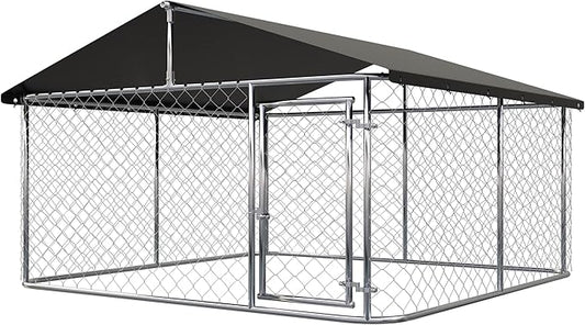 Petonly Outdoor Dog Enclosure Heavy Duty Dog Kennel House Mesh Dog Big Cage Pet Kennel Steel Fence with Secure Lock (79”x 79”)