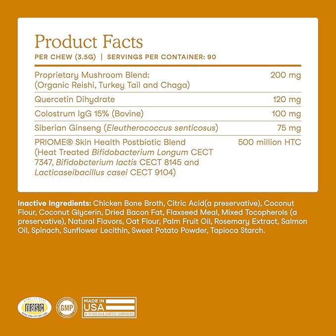 Fera Pets Dog Allergy Chews – Allergy Relief & Itching Skin Relief – Immune & Gut Support with Organic Mushrooms, Postbiotics & Colostrum – Promotes Skin Health – 90 Soft Chews