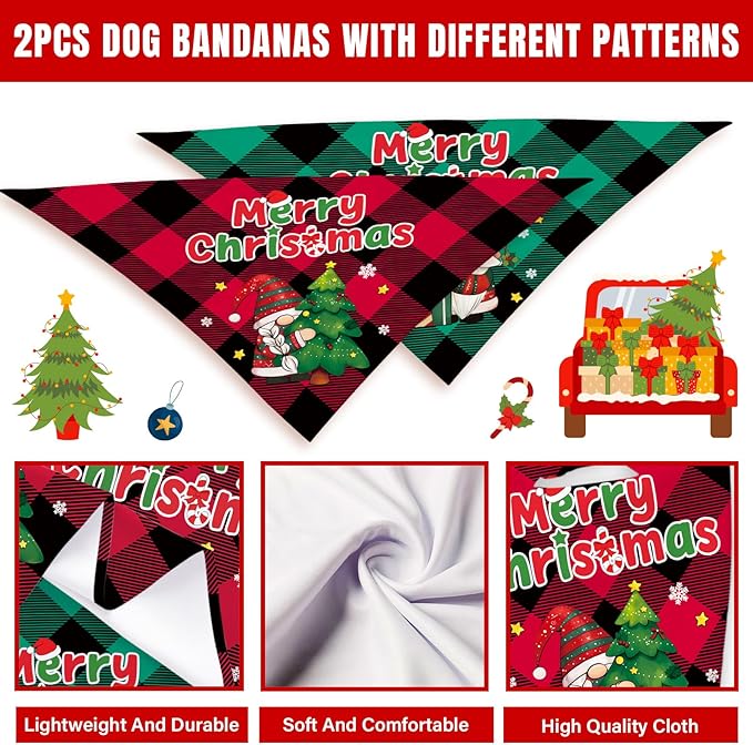 Christmas Dog Bandanas 2 Pcs, Pet Scarf for Dog Girl, Cute Triangle Puppy Scarf Kerchief Bandana Small Medium Pet Dogs On Xmas, Christmas Father Xmas Tree Print Gifts for Dogs Lovers