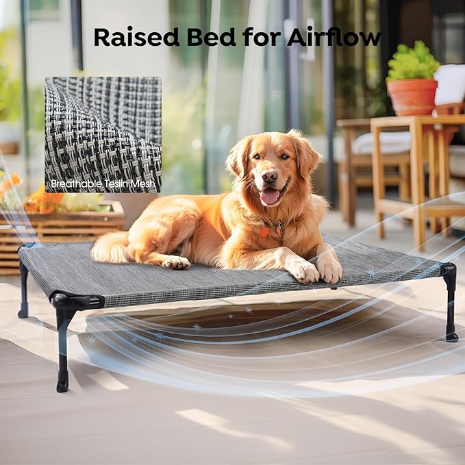 Veehoo 2-Pack Raised Dog Beds - Cooling Portable Pet Cot with No-Slip Feet, Breathable Mesh, Size 42" x 30", Black Silver, CWC1803-L