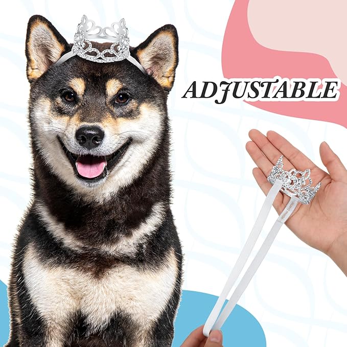 Hillban 2 Pcs Dog Crown Headband Dog Tutu Dress Set Crystal Rhinestone Tiara Crown Tutu Skirt Pet Dress Costume for Puppy Birthday Party Wedding Photo Prop Costume(Blue,X Large)