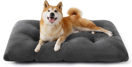 Bedsure Washable Dog Crate Bed Large Sized Dog, Comfort Fluffy Plush Pet Pillow Bed Kennel Pad with Non-Slip Bottom, Machine Washable Pet Sleeping Mat, 35"x23", Dark Gray