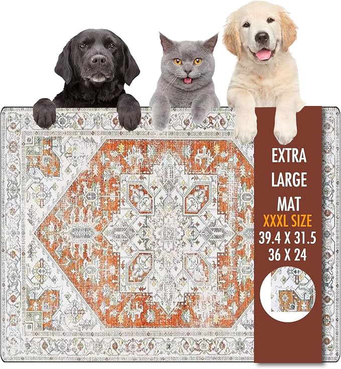 Dog Food Mat, 39.4"x31.5" Largest Absorbent Dog Mat for Food and Water, Non Skid Cat Bowl Mat, No Stains Quick Dry for Pet Water Dispenser Pet Supplies for Messy Drinkers