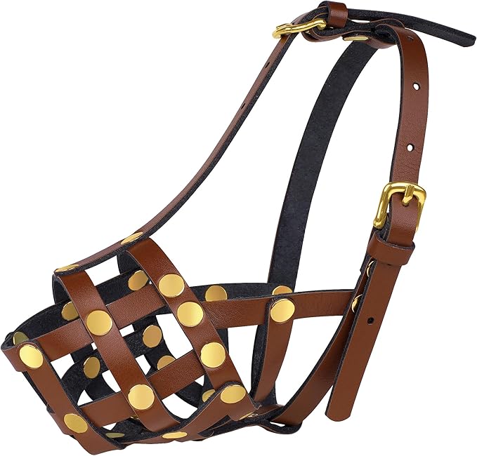 OOPSDOGGY Cocker Spaniel Dog Muzzle for Small Dogs - Leather Breathable Secure Basket Muzzle for Small Medium Breeds Prevents Biting No Chewing Adjustable (Brown, Size 1 - Cocker Spaniel)