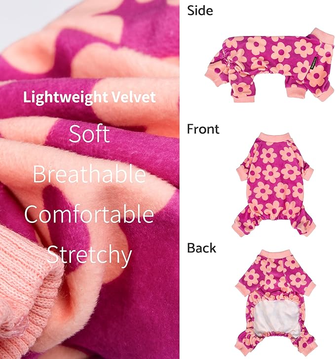 Fitwarm Flower Fleece Dog Pajamas, Warm Winter Dog Clothes for Small Dogs Girl, Cozy Pet Onesie with Feet, Pink, Medium