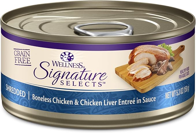 Wellness CORE Signature Selects Shredded Adult Wet Cat Food, Natural, Protein-Rich, Grain Free, 5.3 Ounce, 12 Pack (Chicken & Chicken Liver)