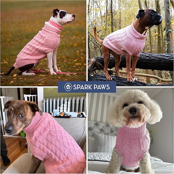 Spark Paws Knit Dog Sweater – Ultra Soft Warm Winter Dog Sweater for Small, Medium & Large Dogs – Stretch Fit Pet Sweater for French Bulldog, Pitbull, Girl & Boy Dogs Jacket, (Pink Cableknit, S)