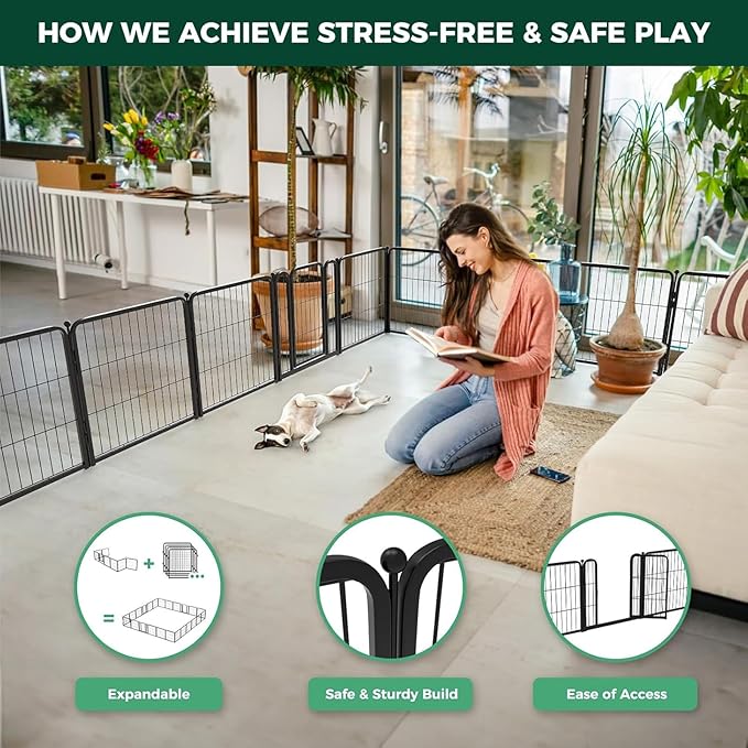 FXW Homeplus Unleashed Indoor Dog Playpen - Stress-Free and Safe Play, Heavy Duty 24 Inch 8 Panels Dog Pen for Puppy and Small Dogs, Black│Patented