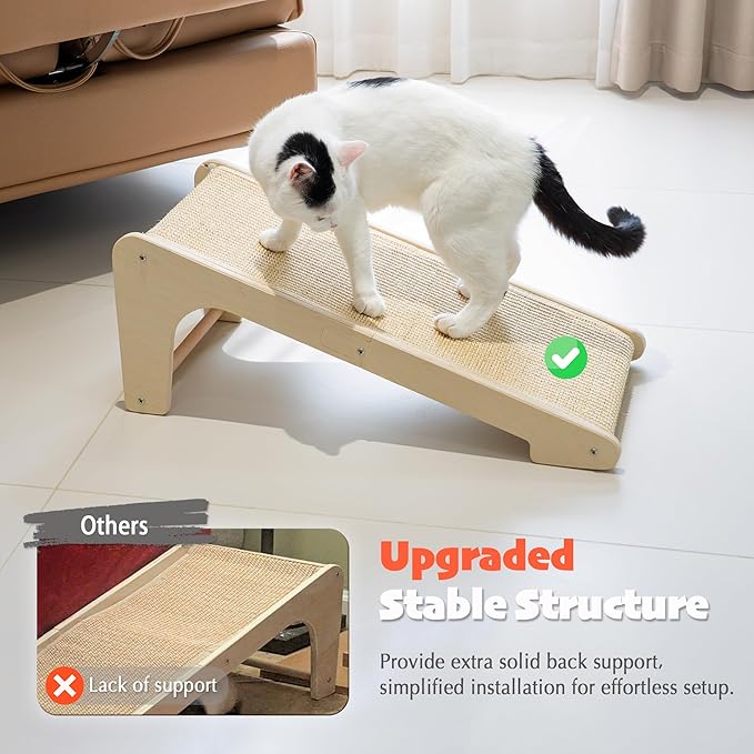 PETKARAY L Shape Cat Scratcher, Sisal Kitty Scratching Ramp, Vertical Scratch Pad for Indoor Cats, 25.2" Furniture Protector with Catnip, Classic