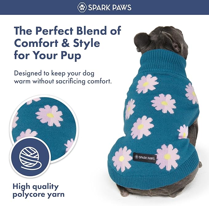 Spark Paws Knit Dog Sweater – Ultra Soft Warm Winter Dog Sweater for Small, Medium & Large Dogs – Stretch Fit Pet Sweater for French Bulldog, Pitbull, Girl & Boy Dogs Jacket, (Flower,4XL)