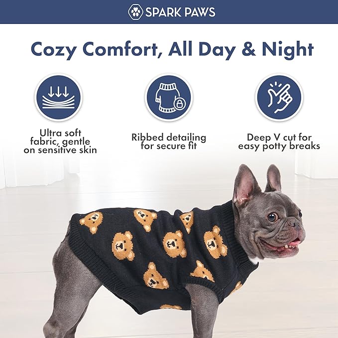 Spark Paws Knit Dog Sweater – Ultra Soft Warm Winter Dog Sweater for Small, Medium & Large Dogs – Stretch Fit Pet Sweater for French Bulldog, Pitbull, Girl & Boy Dogs Jacket, (Broken Teddy, M)