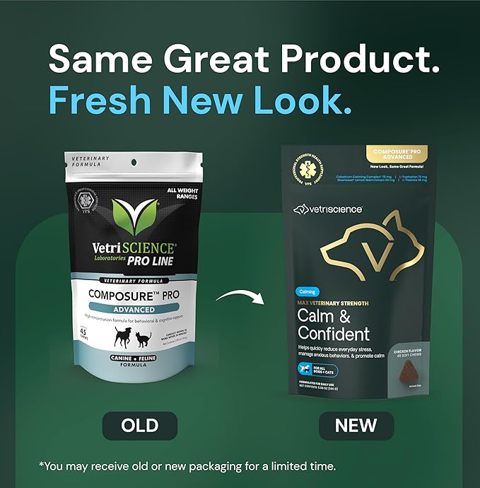 VetriScience Veterinary Strength Calm & Confident Chews - Stress Supplement for Cats - Supports Brain Function for Cats - with L-Theanine, Thiamine & More - 45 Count