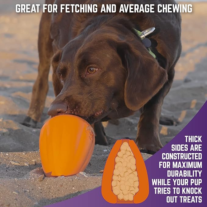 Chew King Premium Treat Dog Toy, Extremely Durable Natural Rubber Toy, Bacon Flavored Dog Toy, Orange, X-Large