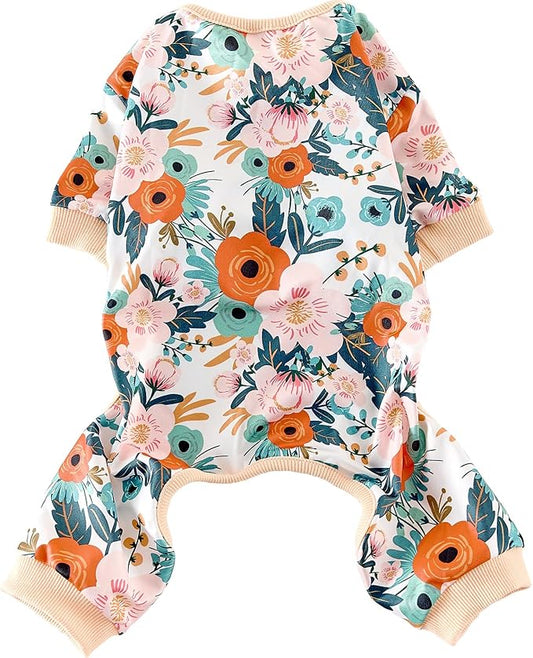 Dog Pajamas Onesie for Small & Medium Dogs - Polyester, Cozy, Wrinkle-Resistant Four-Legged Apparel (Floral, X-Large)