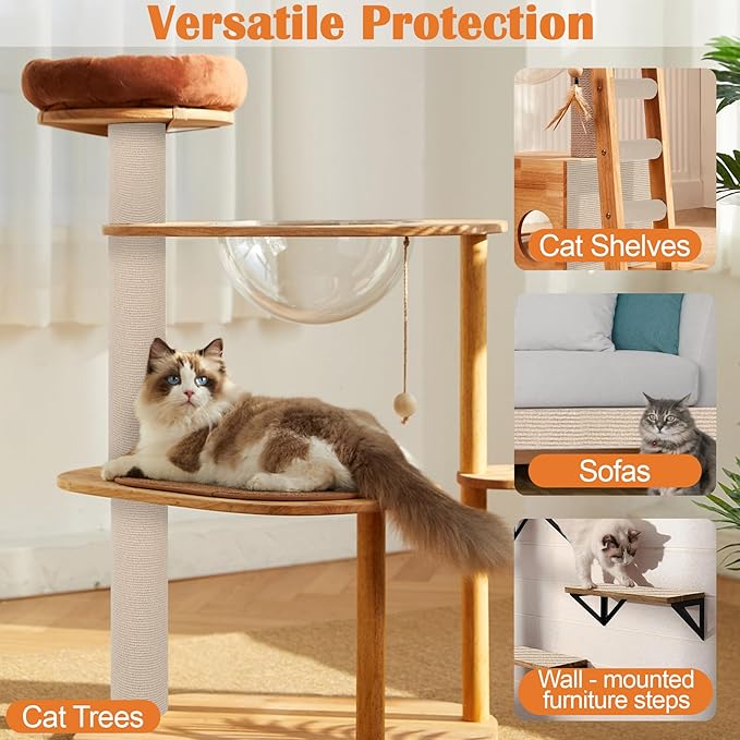 Cat Scratch Furniture Protector - 118" x 15.8" Trimmable Self-Adhesive Furniture Protectors from Cats, DIY Climbing Couch Protector for Scratch Post Cat Tree Replacement Indoor (Khaki)